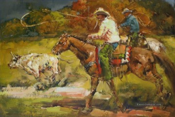 Cowboys Roping Vieh Ölgemälde
